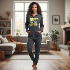 Secret Treasures Jumpsuit One-Piece Hooded Pajamas XS‎ "Today has been Canceled"